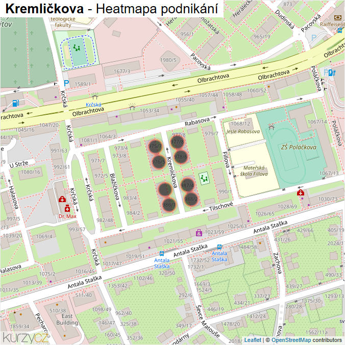 Mapa Kremličkova - Firmy v ulici.