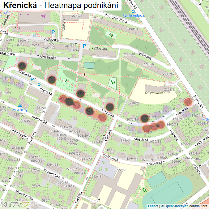 Mapa Křenická - Firmy v ulici.