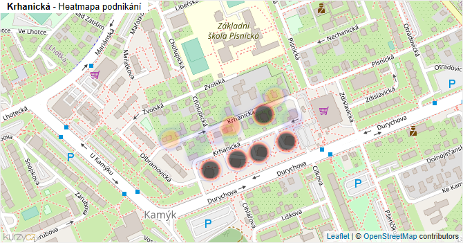 Krhanická - mapa podnikání