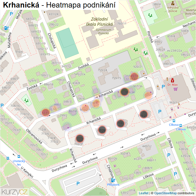 Mapa Krhanická - Firmy v ulici.