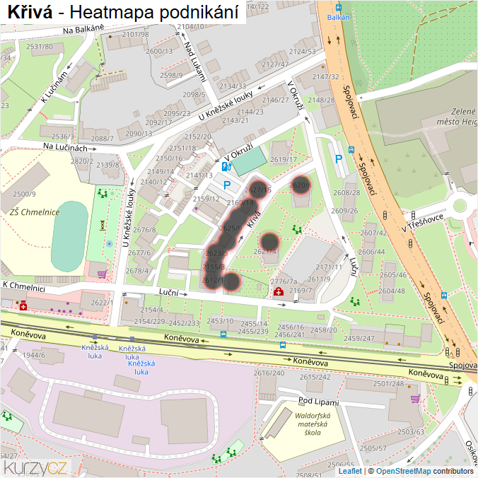 Mapa Křivá - Firmy v ulici.