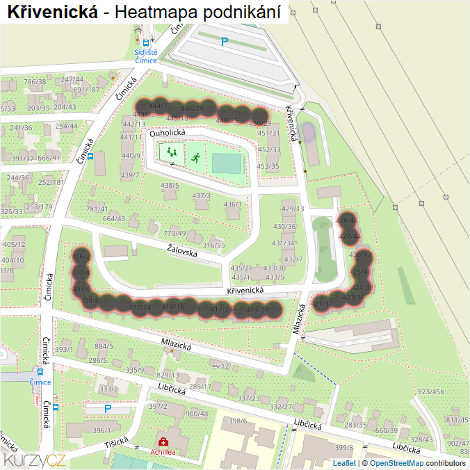 Mapa Křivenická - Firmy v ulici.
