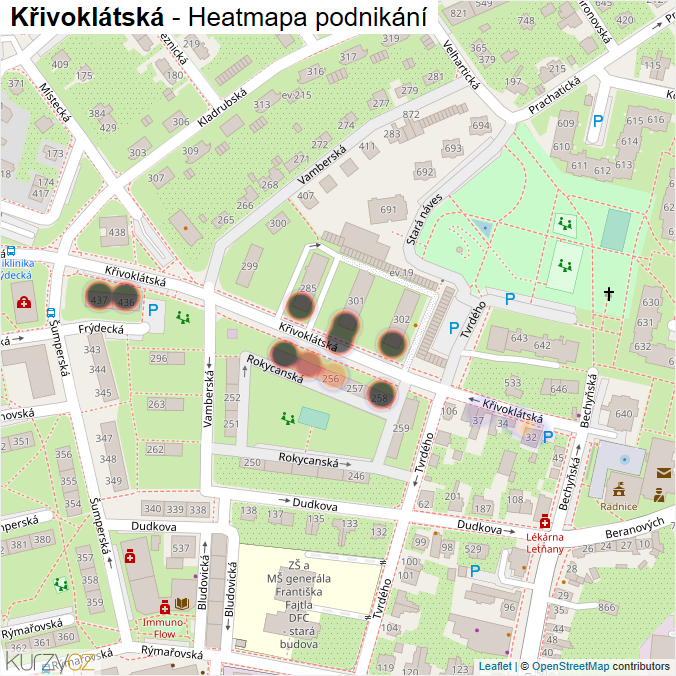 Mapa Křivoklátská - Firmy v ulici.