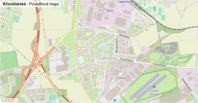 Křivoklátská - záplavové mapy stoleté vody