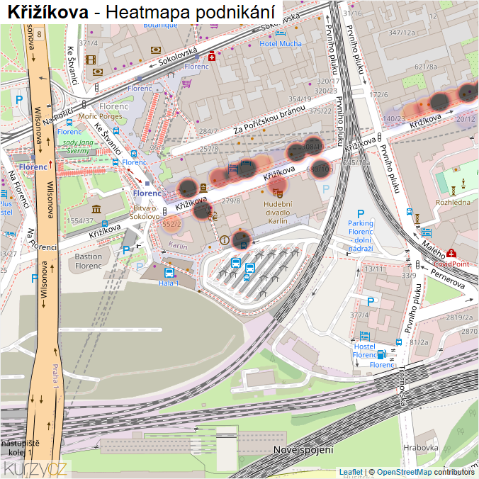 Mapa Křižíkova - Firmy v ulici.