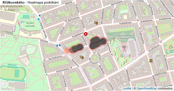 Křížkovského - mapa podnikání