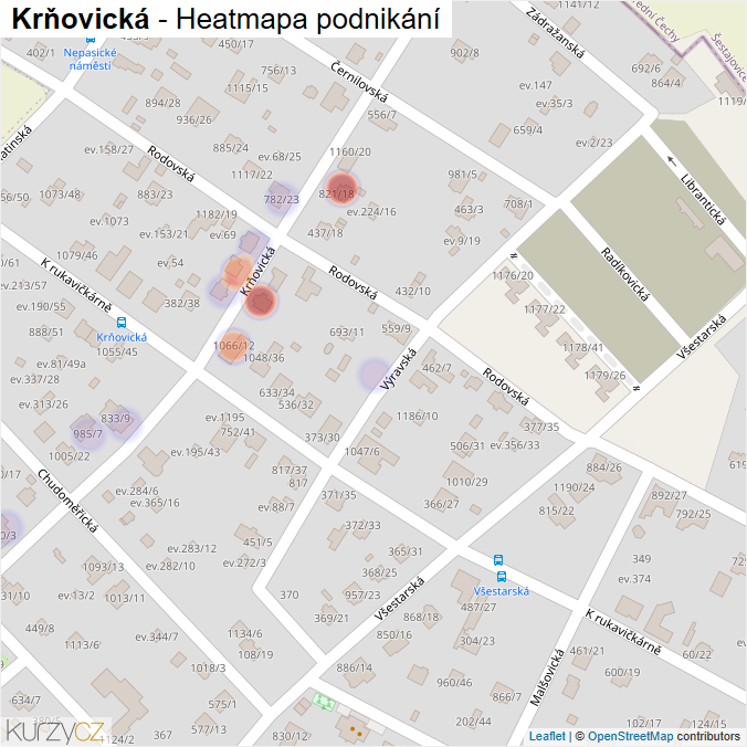 Mapa Krňovická - Firmy v ulici.