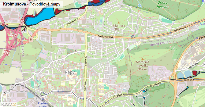 Krolmusova - záplavové mapy stoleté vody