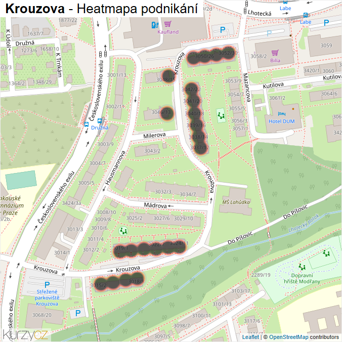 Mapa Krouzova - Firmy v ulici.