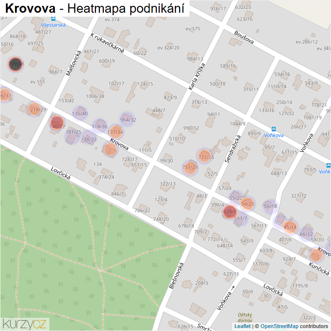 Mapa Krovova - Firmy v ulici.