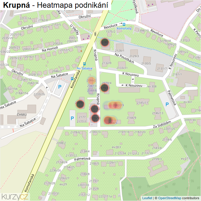 Mapa Krupná - Firmy v ulici.