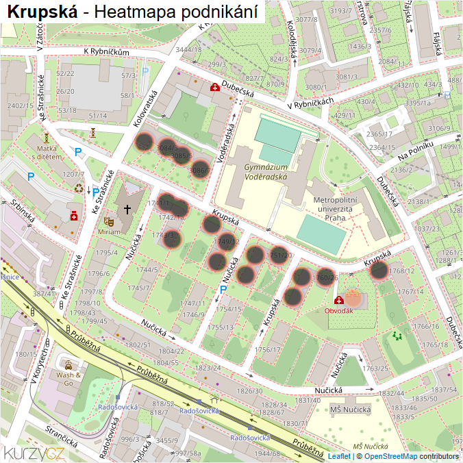 Mapa Krupská - Firmy v ulici.