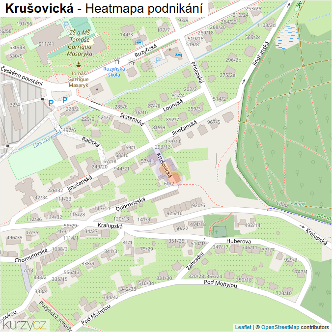 Mapa Krušovická - Firmy v ulici.