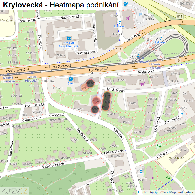 Mapa Krylovecká - Firmy v ulici.