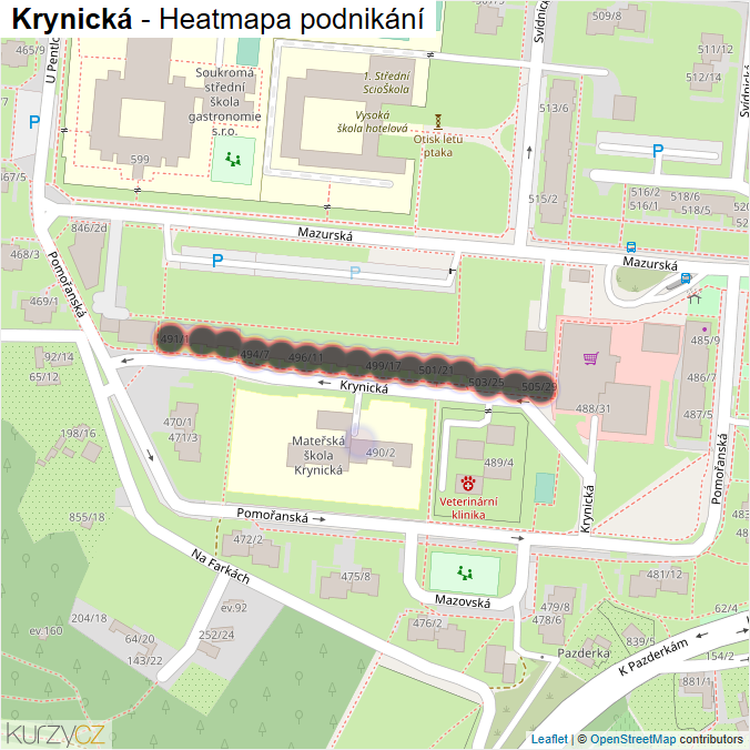 Mapa Krynická - Firmy v ulici.