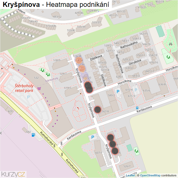 Mapa Kryšpínova - Firmy v ulici.