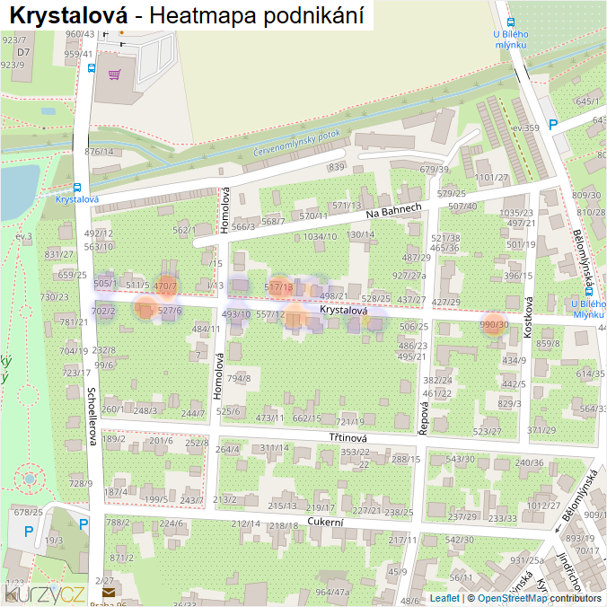 Mapa Krystalová - Firmy v ulici.