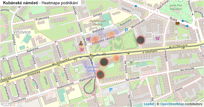 Kubánské náměstí - mapa podnikání