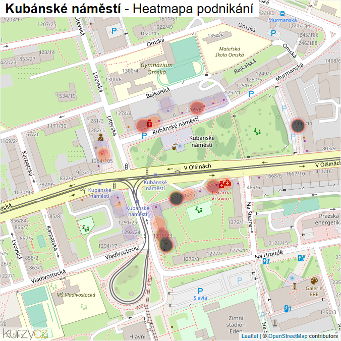 Mapa Kubánské náměstí - Firmy v ulici.