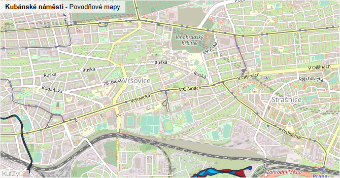 Kubánské náměstí - záplavové mapy stoleté vody