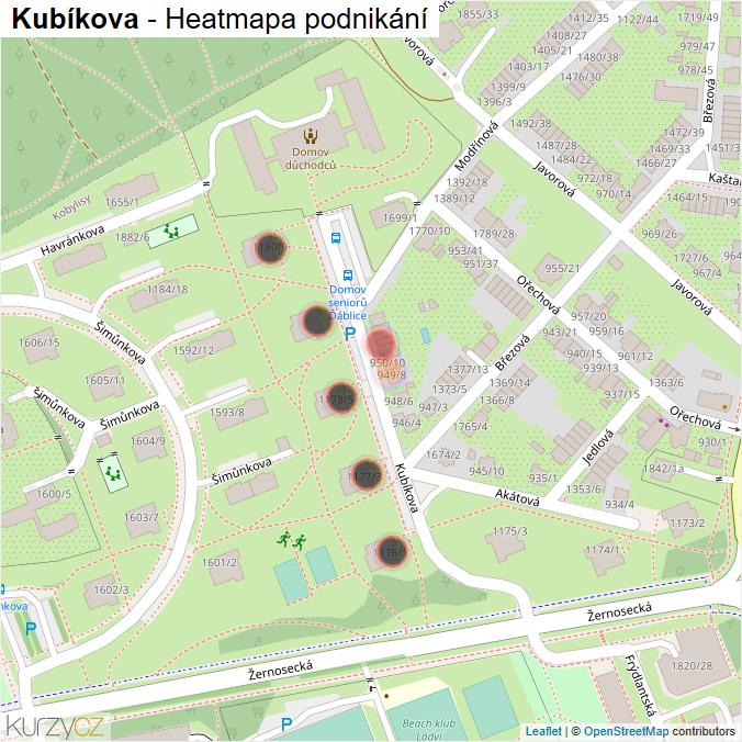 Mapa Kubíkova - Firmy v ulici.