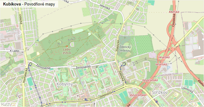 Kubíkova - záplavové mapy stoleté vody