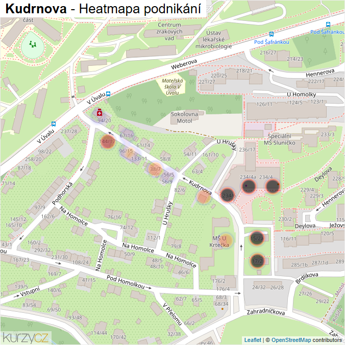 Mapa Kudrnova - Firmy v ulici.