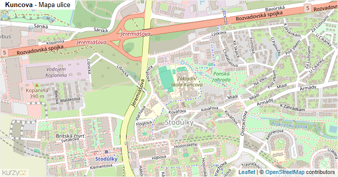 Kuncova - mapa ulice