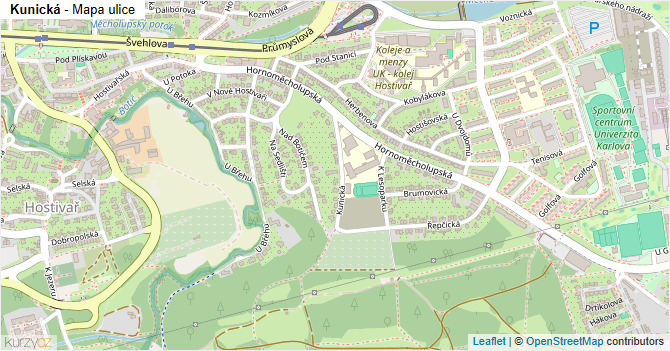 Kunická - mapa ulice