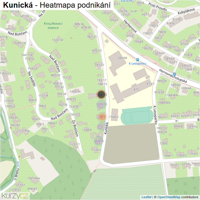 Mapa Kunická - Firmy v ulici.