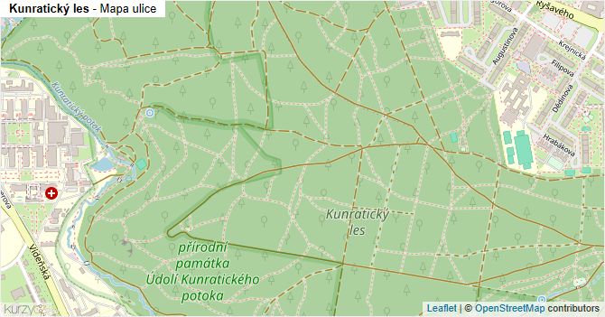 Kunratický les - mapa ulice