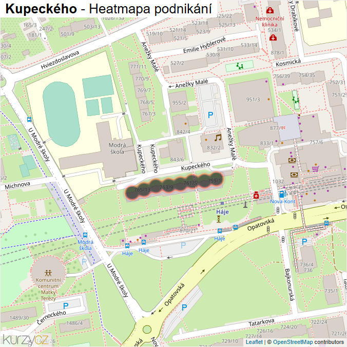 Mapa Kupeckého - Firmy v ulici.