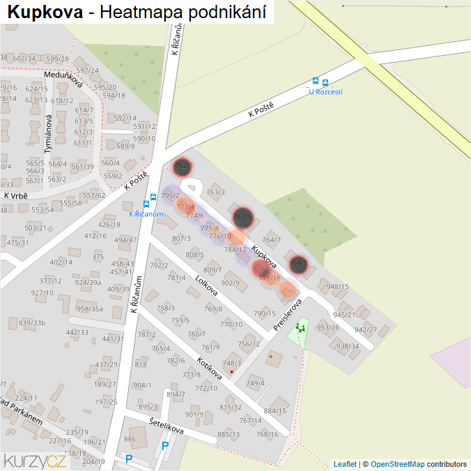 Mapa Kupkova - Firmy v ulici.