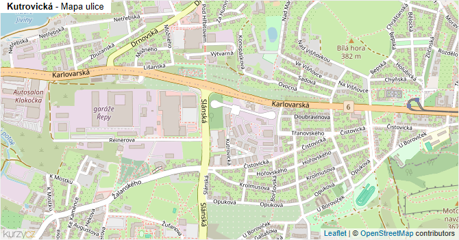 Kutrovická - mapa ulice