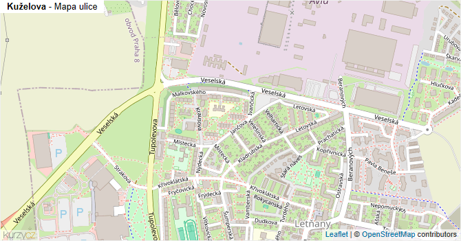 Kuželova - mapa ulice