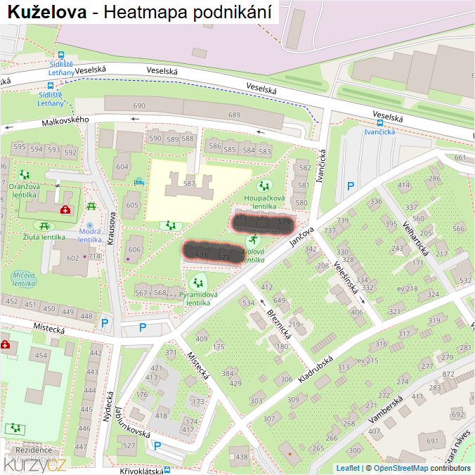 Mapa Kuželova - Firmy v ulici.