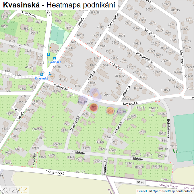 Mapa Kvasinská - Firmy v ulici.