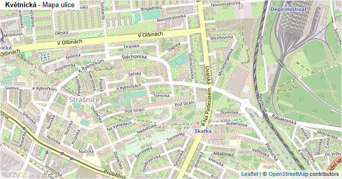 Květnická - mapa ulice