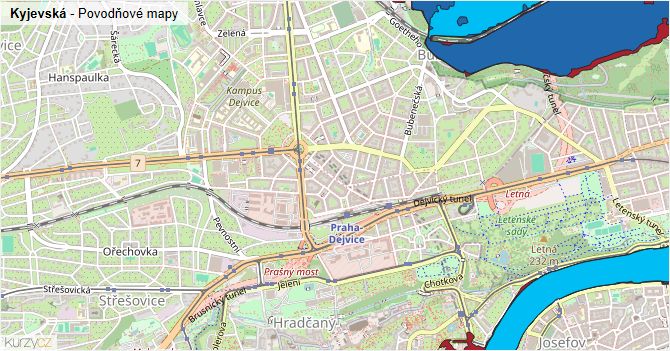 Kyjevská - záplavové mapy stoleté vody