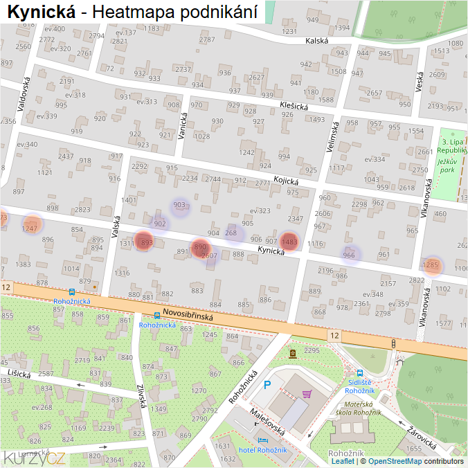 Mapa Kynická - Firmy v ulici.
