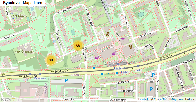 Kyselova - mapa firem