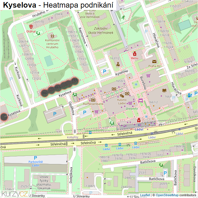 Mapa Kyselova - Firmy v ulici.
