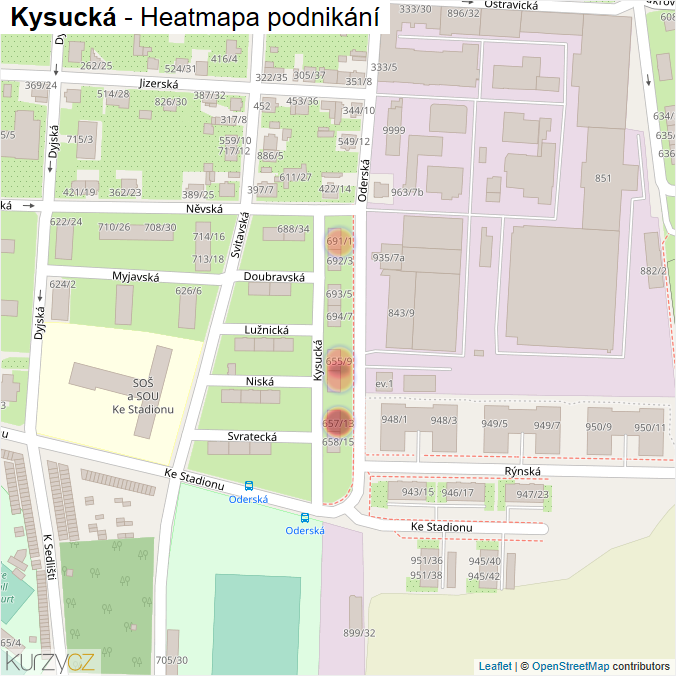 Mapa Kysucká - Firmy v ulici.