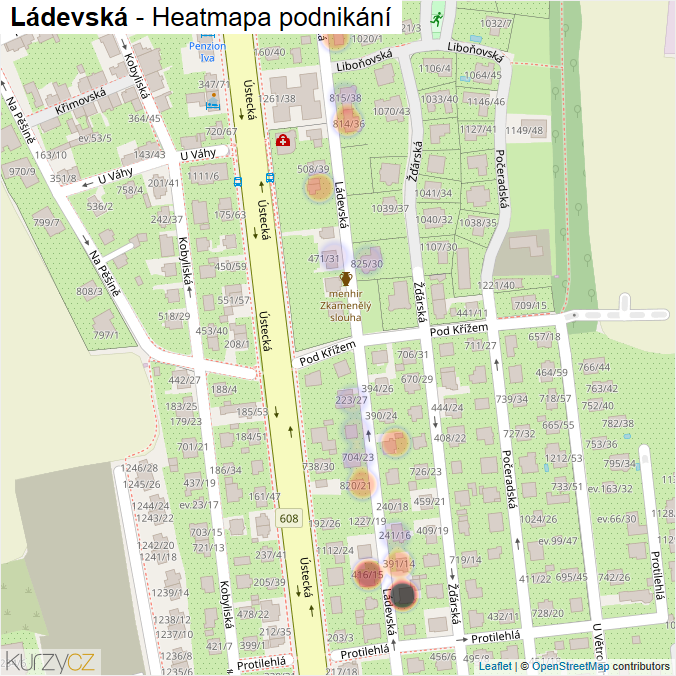 Mapa Ládevská - Firmy v ulici.