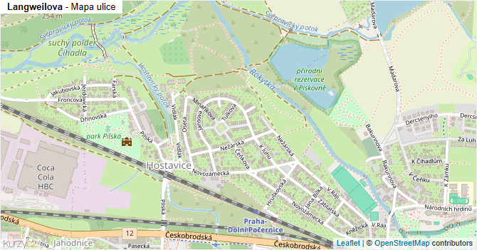 Langweilova - mapa ulice