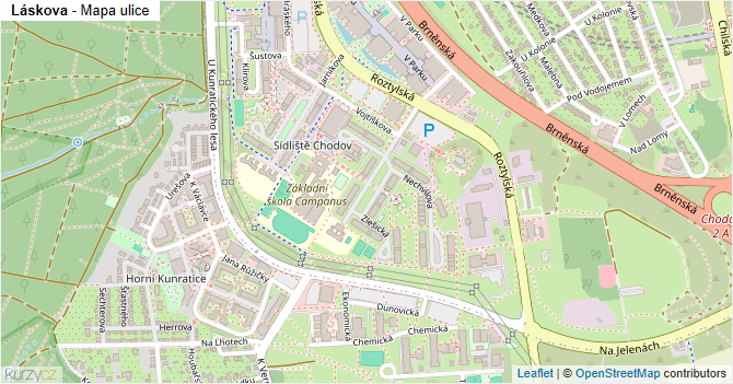 Láskova - mapa ulice