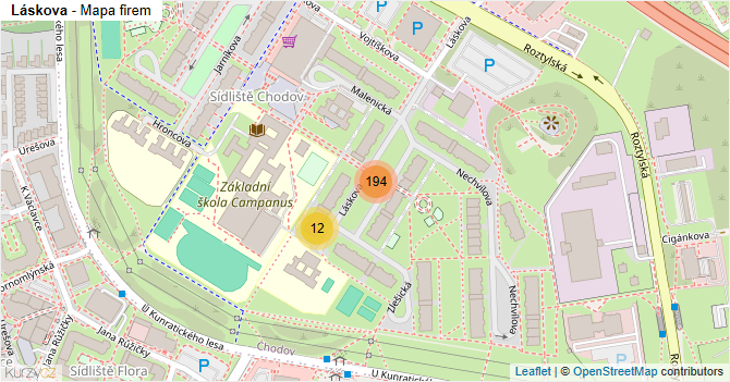 Láskova - mapa firem