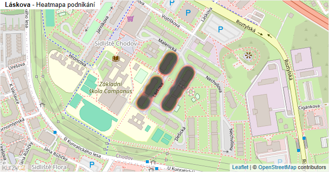 Láskova - mapa podnikání
