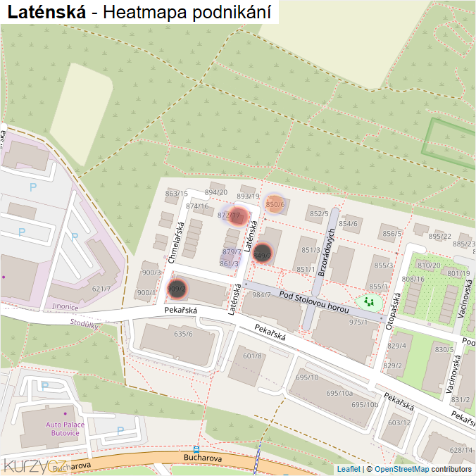 Mapa Laténská - Firmy v ulici.