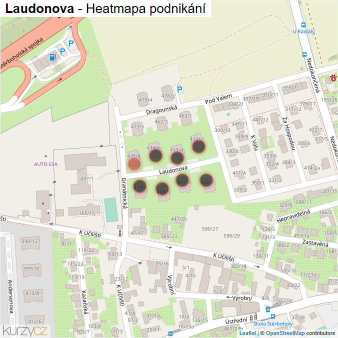 Mapa Laudonova - Firmy v ulici.